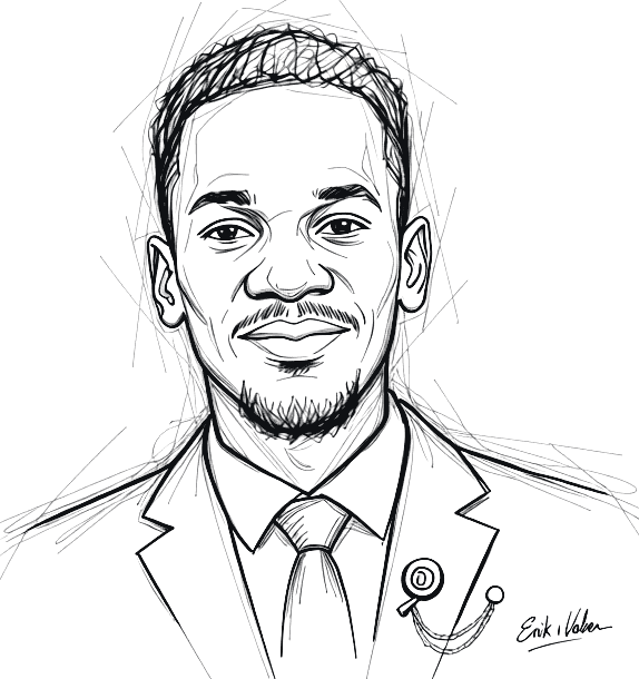 Pen-and-ink sketch portrait of Christian Omara